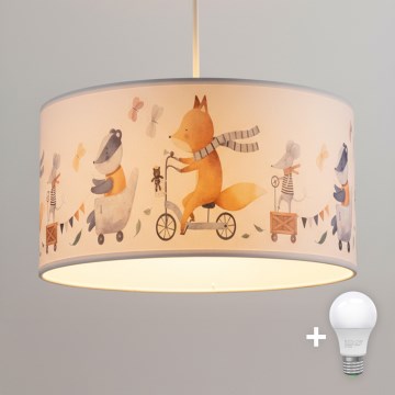 Brilagi - Lampadario LED a sospensione per bambini BOBO 1xE27/60W/230V Ø 35 cm bianco/animaletti