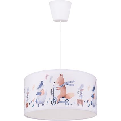 Brilagi - Lampadario LED a sospensione per bambini BOBO 1xE27/60W/230V Ø 35 cm bianco/animaletti