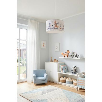 Brilagi - Lampadario LED a sospensione per bambini BOBO 1xE27/60W/230V Ø 35 cm bianco/animaletti