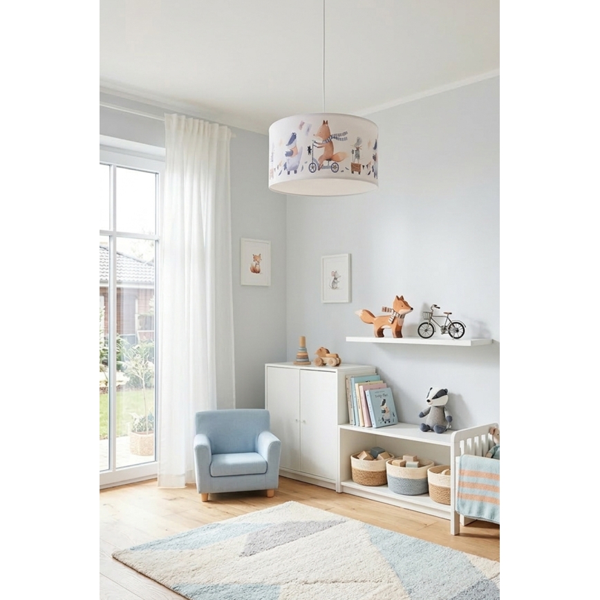 Brilagi - Lampadario LED a sospensione per bambini BOBO 1xE27/60W/230V Ø 35 cm bianco/animaletti