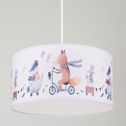Brilagi - Lampadario LED a sospensione per bambini BOBO 1xE27/60W/230V Ø 35 cm bianco/animaletti
