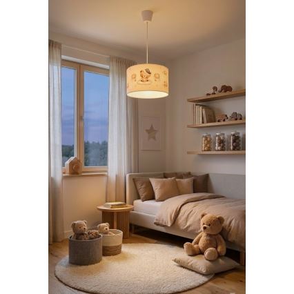 Brilagi - Lampadario LED a sospensione per bambini BOBO 1xE27/60W/230V Ø 35 cm bianco/con orsetti