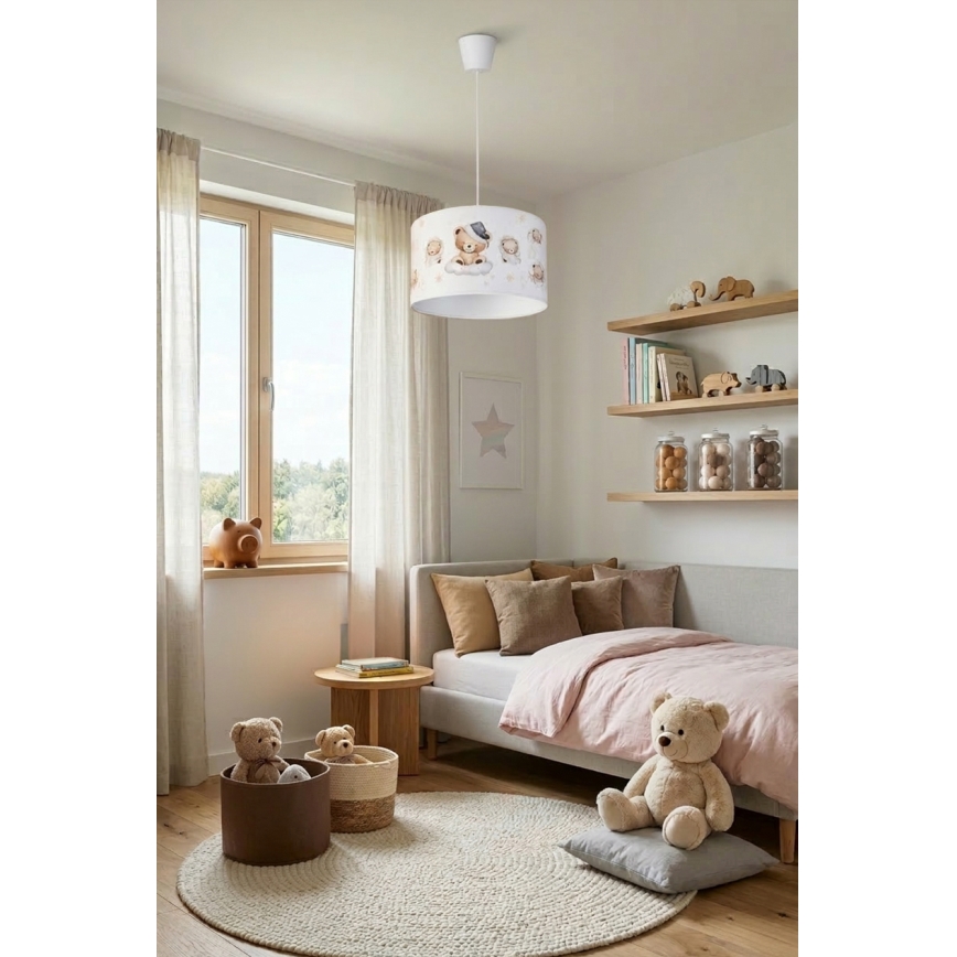 Brilagi - Lampadario LED a sospensione per bambini BOBO 1xE27/60W/230V Ø 35 cm bianco/con orsetti
