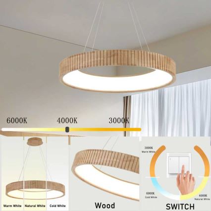 Brilagi - Lampadario LED a sospensione con cavo FALCON WOOD MODERN LED/40W/230V 3000/4000/6000K Ø 60 cm in legno