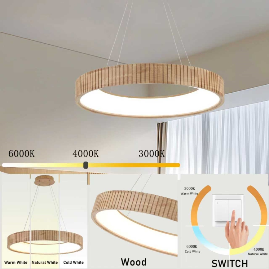 Brilagi - Lampadario LED a sospensione con cavo FALCON WOOD MODERN LED/40W/230V 3000/4000/6000K Ø 60 cm in legno