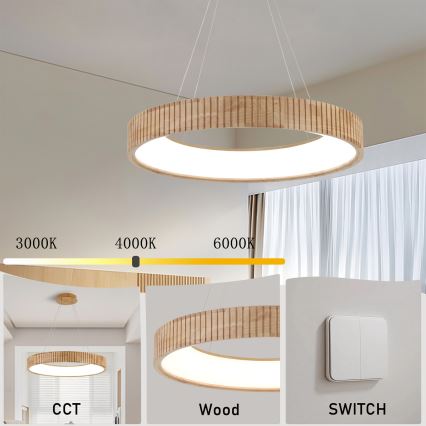 Brilagi - Lampadario LED a sospensione con cavo FALCON WOOD MODERN LED/40W/230V 3000/4000/6000K Ø 60 cm in legno