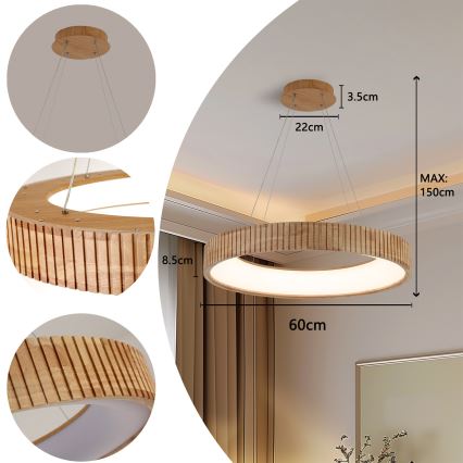 Brilagi - Lampadario LED a sospensione con cavo FALCON WOOD MODERN LED/40W/230V 3000/4000/6000K Ø 60 cm in legno