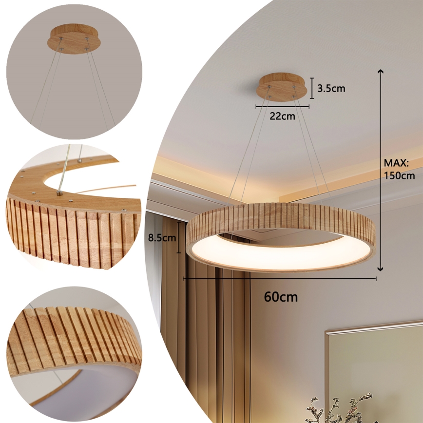Brilagi - Lampadario LED a sospensione con cavo FALCON WOOD MODERN LED/40W/230V 3000/4000/6000K Ø 60 cm in legno