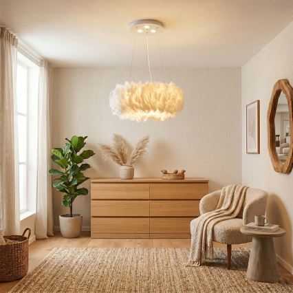 BRILAGI - Lampadario LED a sospensione su cavo FEATHER 3xE27/40W/230V + 3xLED/3W Ø 50 cm bianco