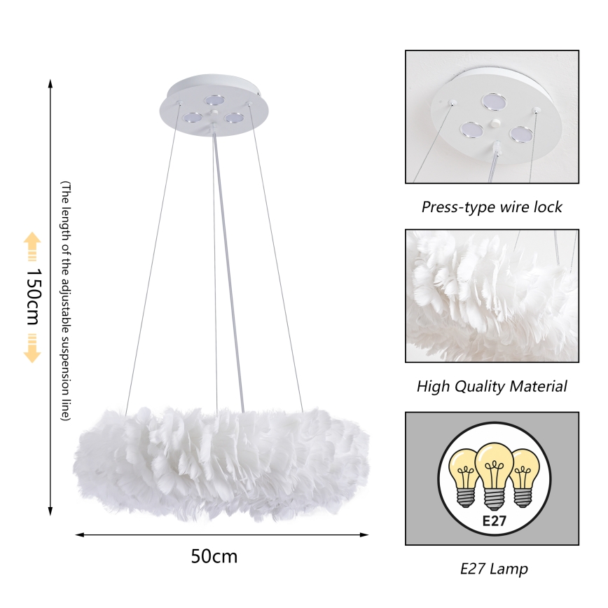 Brilagi - Lampadario LED a sospensione su cavo FEATHER 3xE27/40W/230V + 3xLED/3W Ø 50 cm bianco