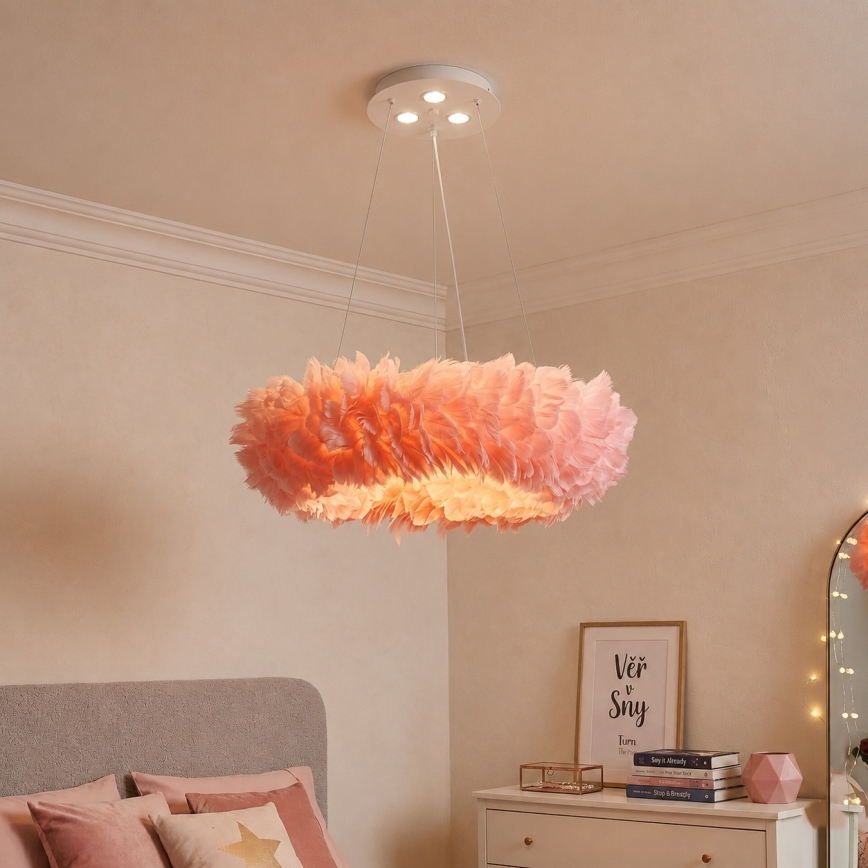 Brilagi - Lampadario LED a sospensione su cavo FEATHER 3xE27/40W/230V + 3xLED/3W Ø 50 cm rosa