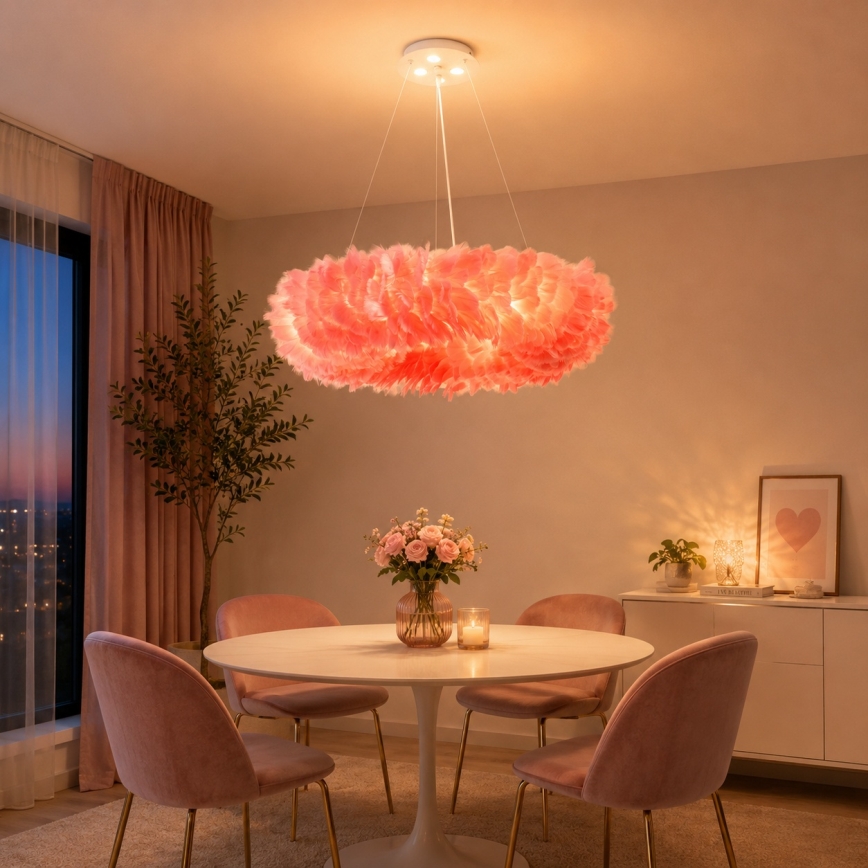 Brilagi - Lampadario LED a sospensione su cavo FEATHER 3xE27/40W/230V + 3xLED/3W Ø 50 cm rosa
