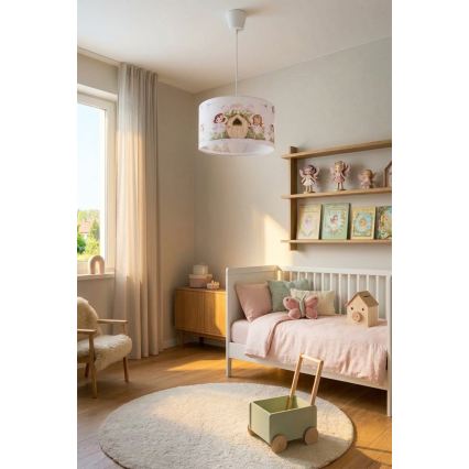 Brilagi - Lampadario LED a sospensione su cavo per bambini BOBO 1xE27/60W/230V Ø 35 cm rosa/fate
