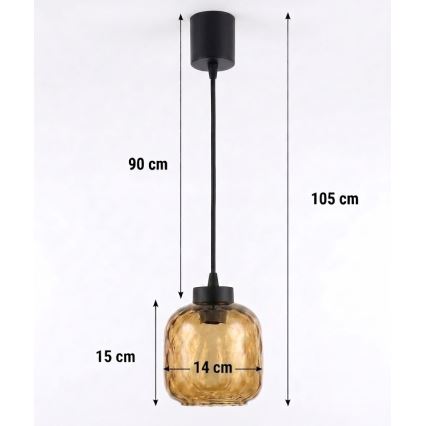 Brilagi - Lampadario LED su cavo RETRO GLASS 1xE27/60W/230V diam. 14 cm nero/marrone fumé