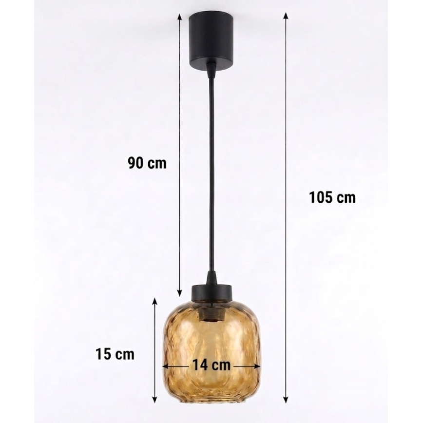 Brilagi - Lampadario LED su cavo RETRO GLASS 1xE27/60W/230V diam. 14 cm nero/marrone fumé
