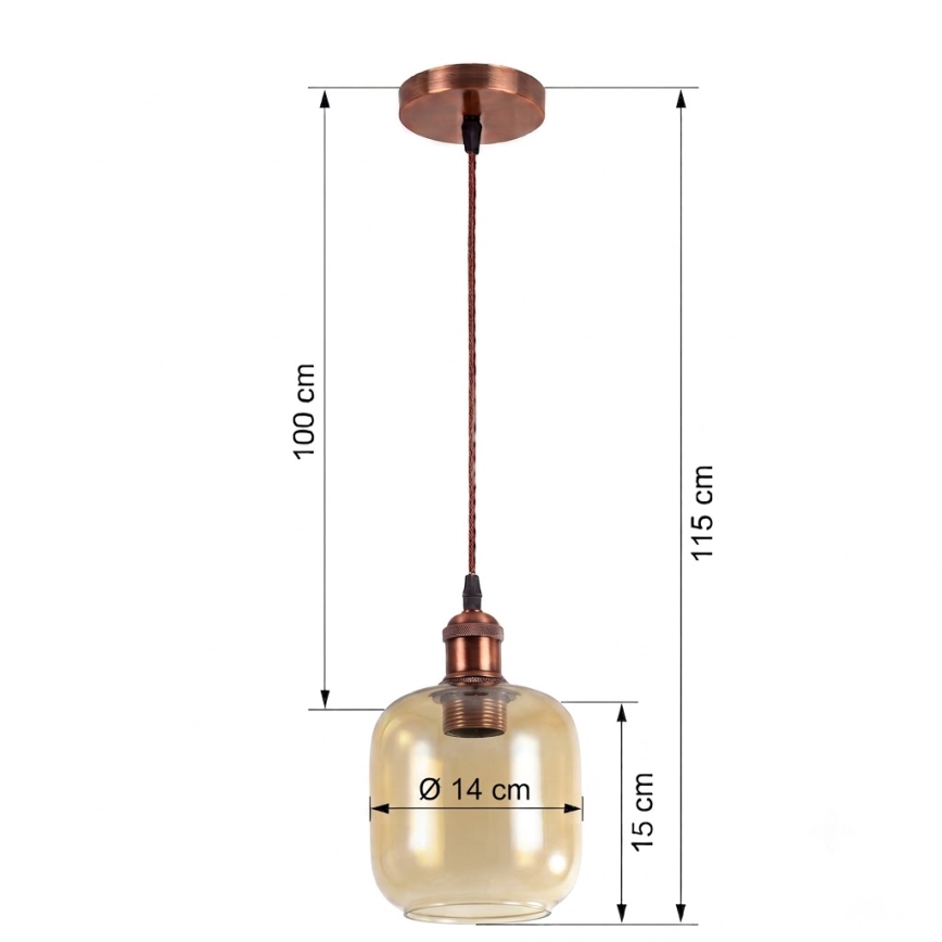 BRILAGI - Lampadario LED a sospensione RETRO GLASS 1xE27/60W/230V Ø 14 cm rame/marrone fumé