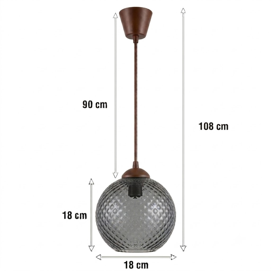 Brilagi - Lampadario LED a cavo RETRO GLASS 1xE27/60W/230V Ø 18 cm marrone/grigio fumé