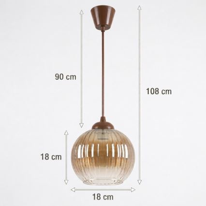 Brilagi - Lampadario LED a sospensione con cavo RETRO GLASS 1xE27/60W/230V Ø 18 cm marrone/marrone fumé