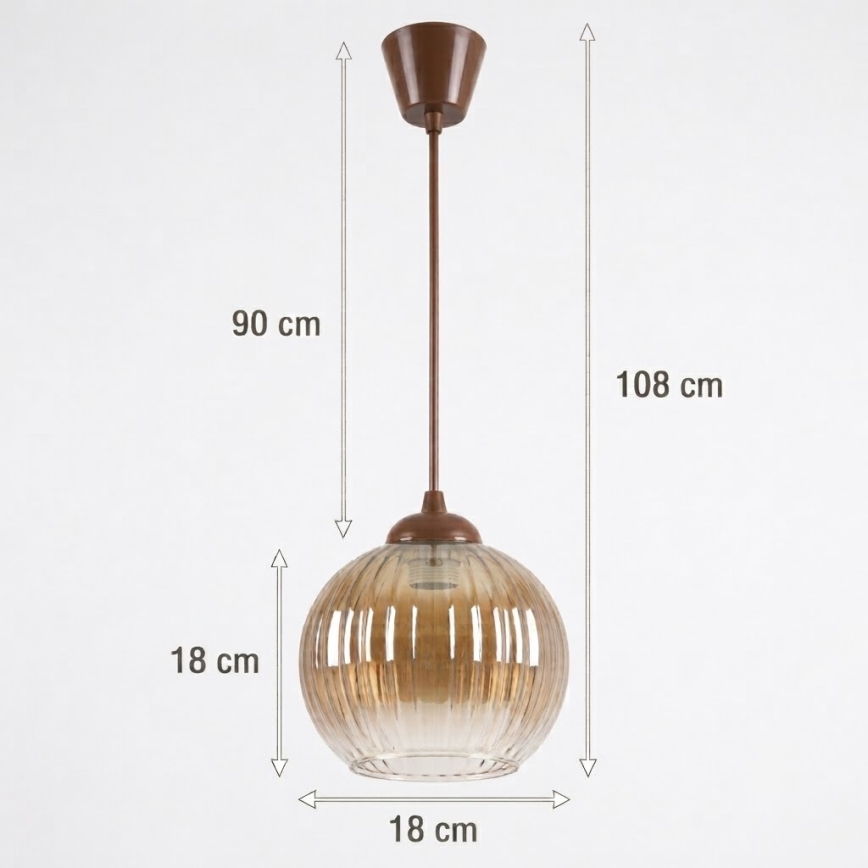 Brilagi - Lampadario LED a sospensione con cavo RETRO GLASS 1xE27/60W/230V Ø 18 cm marrone/marrone fumé