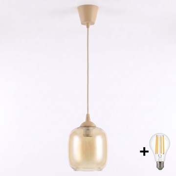 Brilagi - Lampadario LED a sospensione su cavo RETRO GLASS 1xE27/60W/230V Ø 14 cm beige/marrone fumé