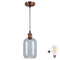 Brilagi - Lampadario LED a sospensione su cavo RETRO GLASS 1xE27/60W/230V Ø 14 cm rame/grigio fumé