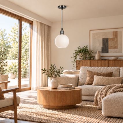 BRILAGI - Lampadario LED a sospensione su cavo RETRO GLASS 1xE27/60W/230V Ø 15 cm nero/bianco