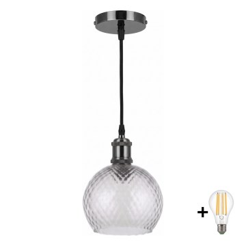 BRILAGI - Lampadario LED a sospensione su cavo RETRO GLASS 1xE27/60W/230V Ø 25 cm nero/grigio fumé