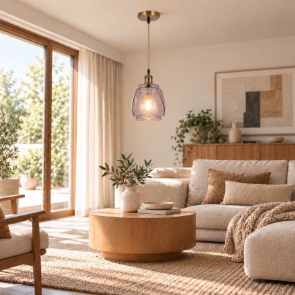 BRILAGI - Lampadario LED a cavo RETRO GLASS 1xE27/60W/230V Ø 26 cm oro/grigio fumé