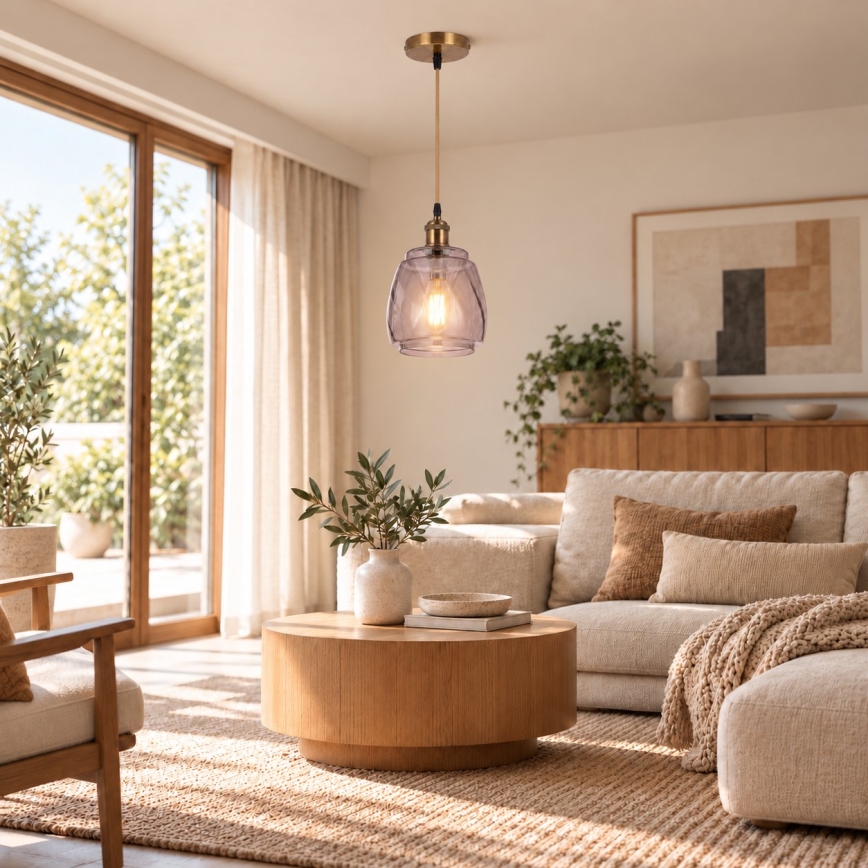 BRILAGI - Lampadario LED a cavo RETRO GLASS 1xE27/60W/230V Ø 26 cm oro/grigio fumé
