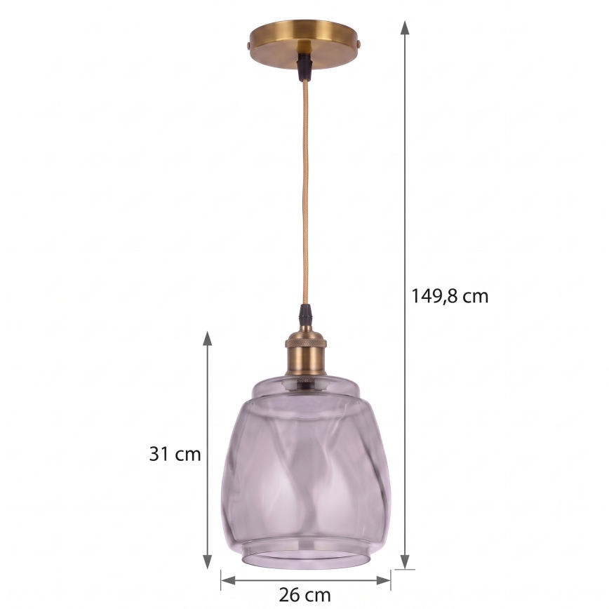 BRILAGI - Lampadario LED a cavo RETRO GLASS 1xE27/60W/230V Ø 26 cm oro/grigio fumé
