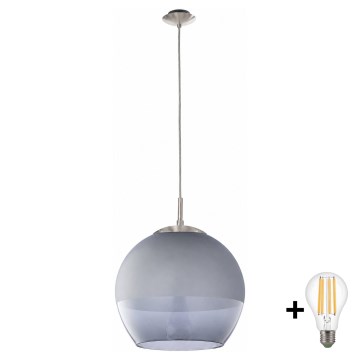 BRILAGI - Lampadario LED a sospensione su cavo RETRO GLASS 1xE27/60W/230V Ø 38 cm cromo opaco/grigio fumé