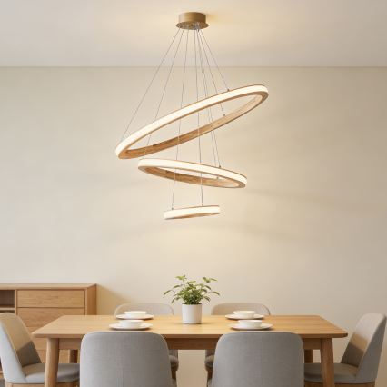 Brilagi - Lampadario LED a sospensione su cavo UMEA WOOD, 45W/230V, Ø 60 cm, in legno di Hevea
