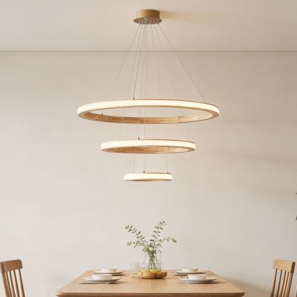 Brilagi - Lampadario LED a sospensione su cavo UMEA WOOD, 45W/230V, Ø 60 cm, in legno di Hevea