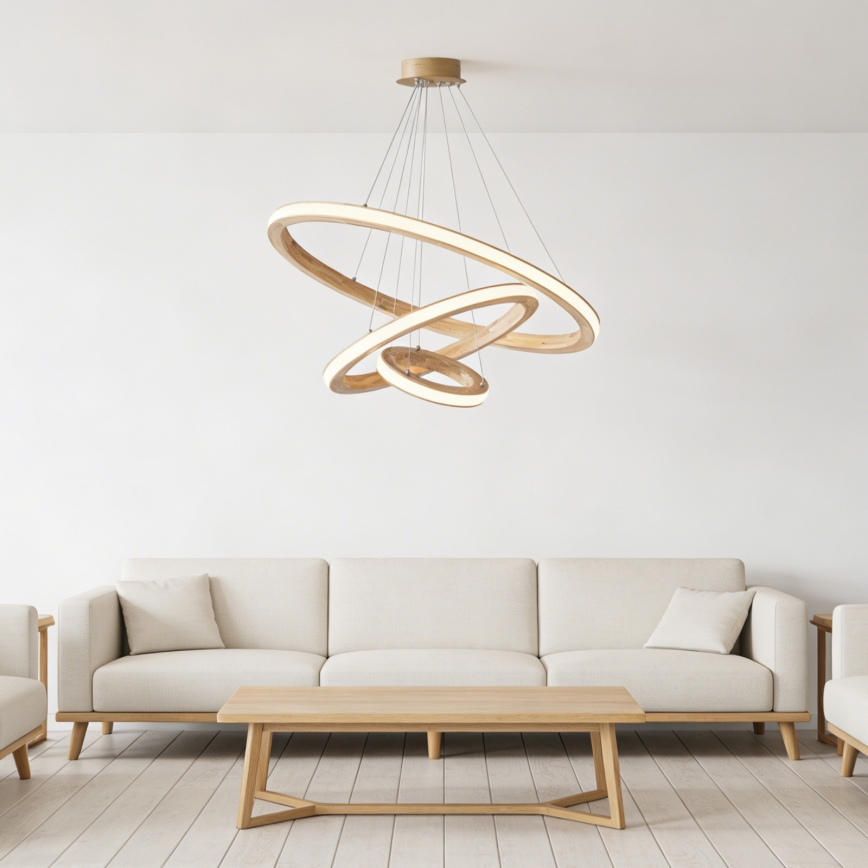 Brilagi - Lampadario LED a sospensione su cavo UMEA WOOD, 45W/230V, Ø 60 cm, in legno di Hevea
