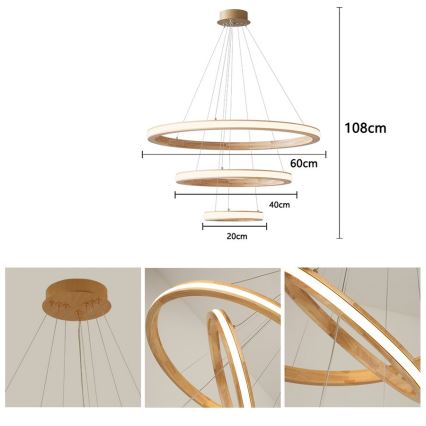 Brilagi - Lampadario LED a sospensione su cavo UMEA WOOD, 45W/230V, Ø 60 cm, in legno di Hevea