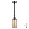BRILAGI - Lampadario LED con cavo RETRO GLASS 1xE27/60W/230V Ø 14 cm nero/marrone fumé