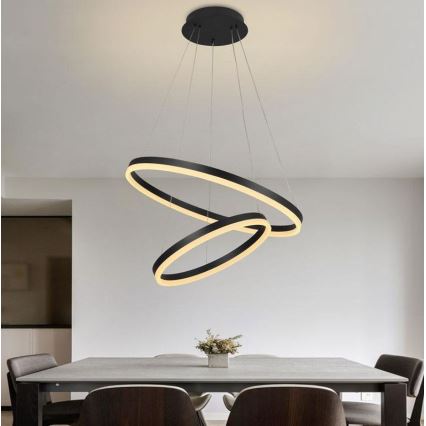 Brilagi - Lampadario LED dimmerabile a sospensione su cavo CIRCLE LED/70W/230V 3000-6500K Ø 60 cm nero + telecomando
