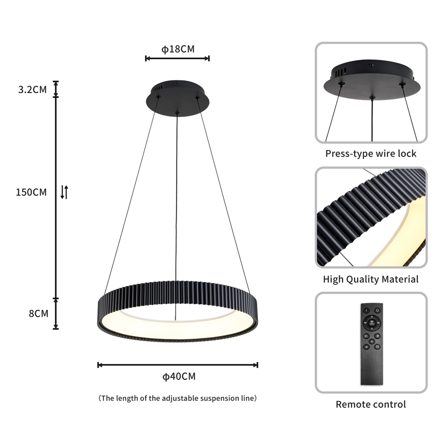 Brilagi - Lampadario a sospensione LED dimmerabile su cavo FALCON MODERN LED/30W/230V 3000-6500K Ø 40 cm nero + telecomando