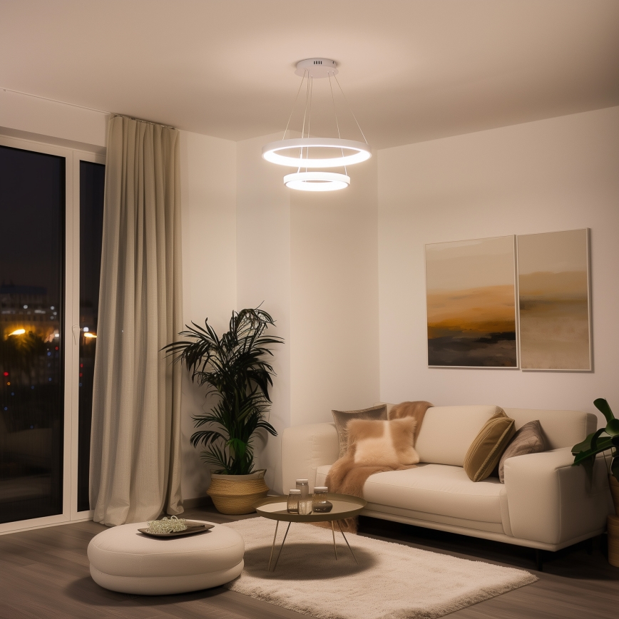 Brilagi - Lampadario LED dimmerabile a sospensione con cavo FALCON SLIM LED/68W/230V 3000-6500K Ø 50 cm bianco + telecomando