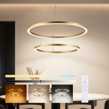 Brilagi - Lampadario LED dimmerabile a sospensione con cavo PORTOFINO LED/98W/230V 3000-6000K Ø 80 cm dorato + telecomando