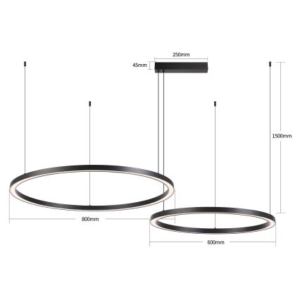 Brilagi - Lampadario LED dimmerabile a sospensione con cavo PORTOFINO LED/98W/230V 3000-6000K nero + telecomando
