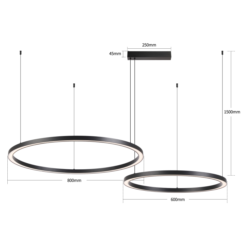 Brilagi - Lampadario LED dimmerabile a sospensione con cavo PORTOFINO LED/98W/230V 3000-6000K nero + telecomando