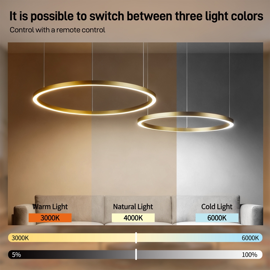 Brilagi - Lampadario LED dimmerabile sospeso a cavo PORTOFINO LED/98W/230V 3000-6000K oro + telecomando