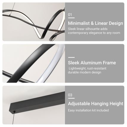 Brilagi - Lampadario LED dimmerabile a sospensione con cavo SIGNATURE LED/55W/230V 3000-6000K 120x23 cm nero + telecomando