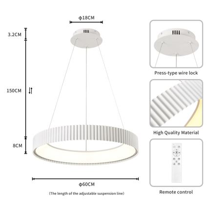 BRILAGI - Lampadario LED dimmerabile su cavo FALCON MODERN LED/54W/230V 3000-6000K Ø 60 cm bianco + telecomando