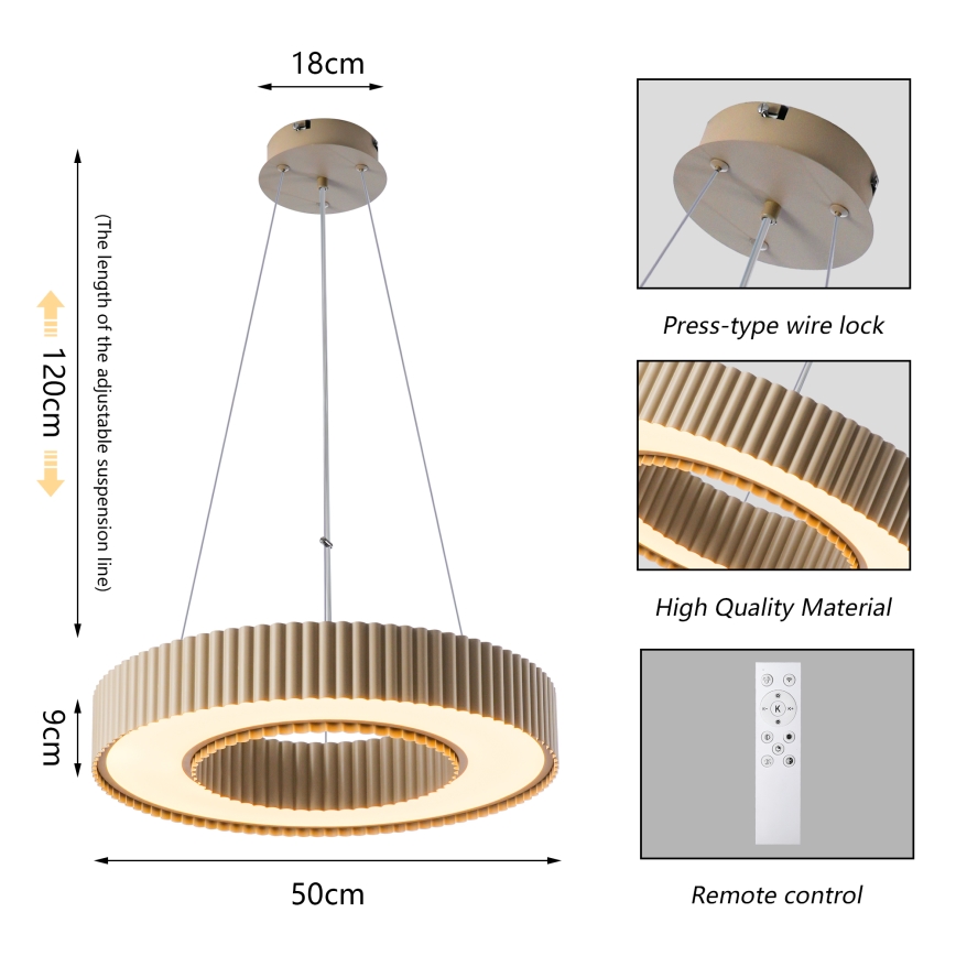 Brilagi - Lampada a sospensione dimmerabile su cavo LUMIX LED/48W/230V 3000-6000K beige Ø 50 cm + telecomando