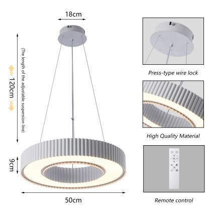 Brilagi - Lampadario dimmerabile a sospensione con cavo LUMIX LED/48W/230V 3000-6000K bianco Ø 50 cm + telecomando