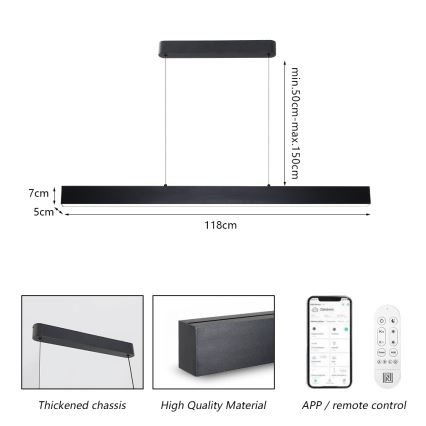 Brilagi - Lampadario a sospensione con filo LED dimmerabile SLEEKLINE SMART LED/40W/230V 3000-6000K Wi-Fi Tuya nero + telecomando