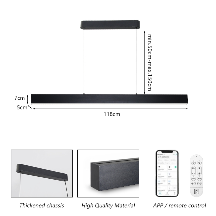 Brilagi - Lampadario a sospensione con filo LED dimmerabile SLEEKLINE SMART LED/40W/230V 3000-6000K Wi-Fi Tuya nero + telecomando