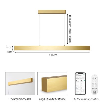 Brilagi - Lampadario a sospensione con filo LED dimmerabile SLEEKLINE SMART LED/40W/230V 3000-6000K Wi-Fi Tuya oro + telecomando